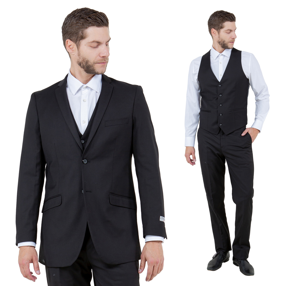 Slim Fit 3pc Mens Suit Set by Tazzio, Black